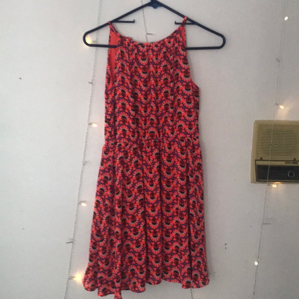Orange and navy blue floral dress (child large)